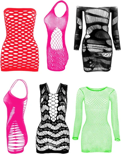Vista 2 de LEMON GIRL - Vestido de lencería de malla para mujer, 6 piezas, talla general