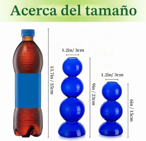 Vista 5 de Jarrones de Burbujas de Vidrio para Flores, Hewory 2 piezas Jarrones Únicos Azules Lindos para Flores Individuales para Centros de Mesa, Jarrón