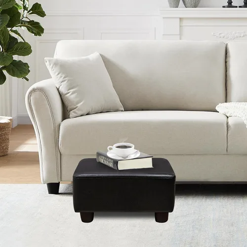 Vista 2 de CAROLMADE Taburete Pequeño Otomana Reposapiés con Patas Bajo el Escritorio Reposapiés para Sala de Estar, Dormitorio y Oficina, Negro