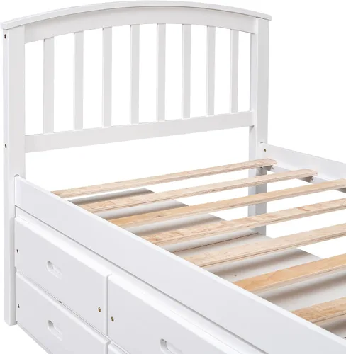 Vista 7 de Merax Cama de almacenamiento de plataforma de madera maciza de tamaño individual con 6 cajones, no necesita somier, color blanco