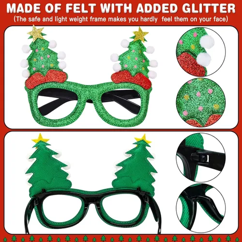 Vista 5 de Thuodo 12 lentes de Navidad con purpurina para fiestas, marcos de gafas de disfraz para fiestas de Navidad, vacaciones, cabina de fotos, gafas