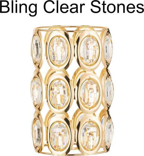 Vista 5 de Jarrón de metal dorado, 10 jarrones de trompeta altos para centros de mesa con cuentas de cristal, jarrón de boda para mesas, decoración del hogar
