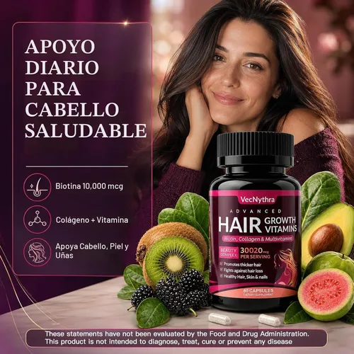 Vista 2 de Advanced Hair Growth Vitamins Supplement for Women, Biotin 10000 mcg