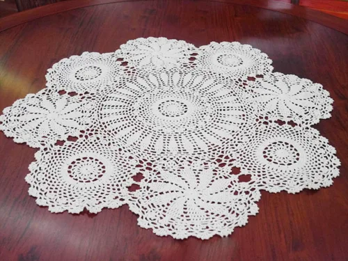 Vista 9 de Damanni Mantel de encaje hecho a mano de algodón hecho a mano, redondo, blanco, 39 pulgadas