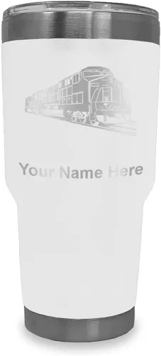 Vista 17 de LaserGram Vaso aislado al vacío de 20 onzas, tren de carga, grabado personalizado incluido (negro)