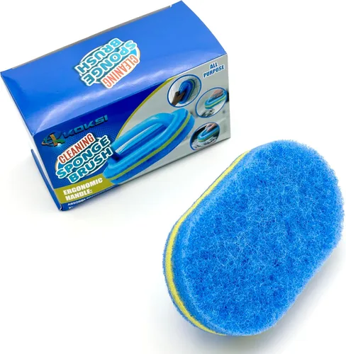 Vista 4 de KOKSI Cepillo de limpieza para baño, cocina, bañera, limpiador de inodoro, esponja de ducha multiusos, cepillo para fregar con mango ergonómico