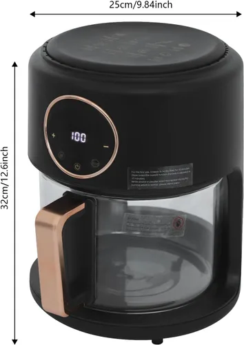 Vista 8 de Freidora aireada de vidrio, freidora aireada visible de 4.2L/3.81 cuartos de galón con cuenco transparente y pantalla digital para asar, hornear