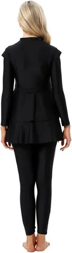 Vista 5 de Conjunto de 3 piezas de traje de baño para mujer, camiseta de manga larga, pantalones y hijab, traje de baño musulmán islámico de cuerpo completo