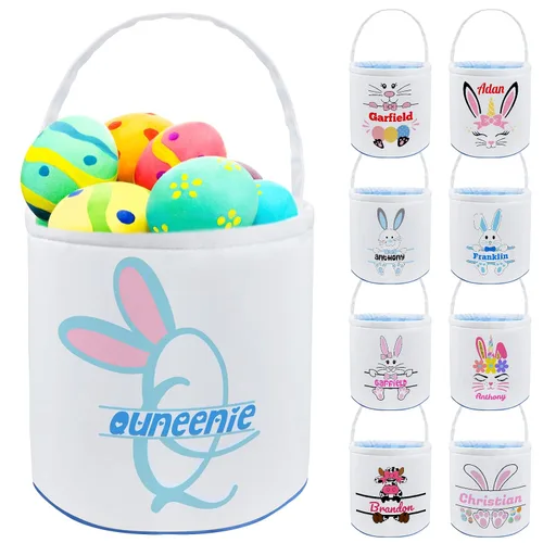 Vista 11 de Cesta de Pascua personalizada con nombre, bolsas de lona personalizadas para niños, cestas de Pascua para bebés, niños y niñas, color azul