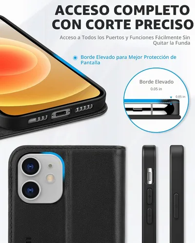 Vista 7 de SHIELDON Funda para iPhone 12/12 Pro 5G, Funda Tipo Billetera de Piel Auténtica con Bloqueo RFID Magnético, Soporte para Tarjetas de Crédito Negro