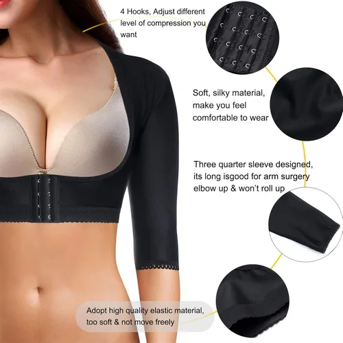 Vista 5 de BRABIC Modeladora de la parte superior del brazo postquirúrgico mangas de compresión más delgadas corrector de postura moldeadora para mujer
