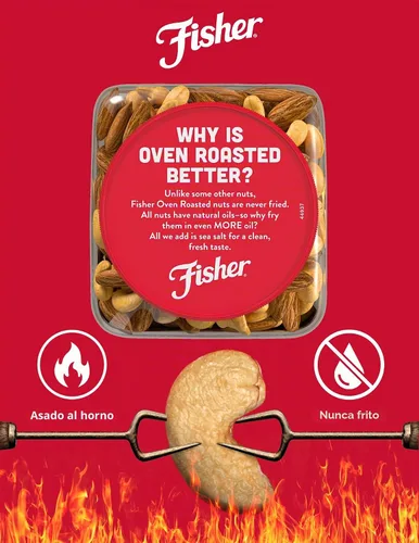 Vista 4 de FISHER Oven Roasted Never Fried - Mezcla de frutos secos asados al horno, nunca fritos Pack Of 1, Healthy Snacks For Adults, No Added Oil, No