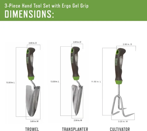 Vista 7 de AMES 24450009 Ergo Gel Grip Juego de herramientas de jardín con paleta de mano, trasplantador y cultivador de 3 piezas