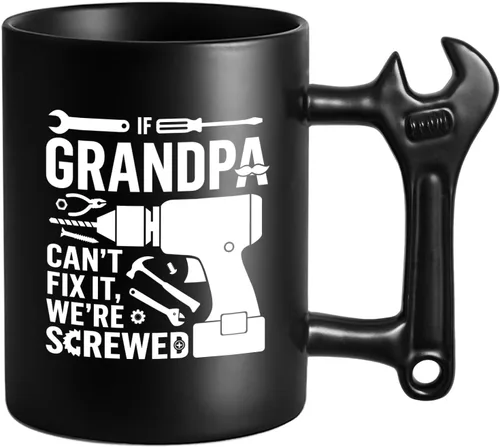 Vista 7 de LOZACHE Taza genial para papá - Si papá no puede arreglarlo... - Regalo original del día del padre - 350 ml - Taza negra con asa en forma de llave