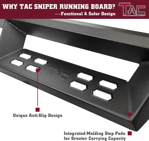 Vista 6 de TAC Sniper Estribos Compatibles con Toyota Tacoma 2005-2023 Camioneta Doble Cabina Caída de 4" Textura Fina Escalones Laterales Negros Barras Nerf