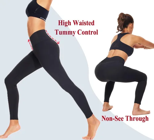 Vista 5 de Leggings de tiro alto para mujer, no se translucen, suaves, deportivos, con control de abdomen, pantalones deportivos negros para correr, yoga