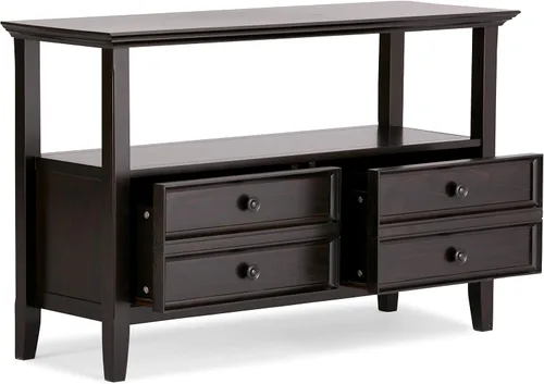 Vista 3 de SIMPLIHOME Amherst - Mesa consola – Mesa de sofá de madera maciza de 48 pulgadas de ancho en color marrón nogal, mesa de almacenamiento