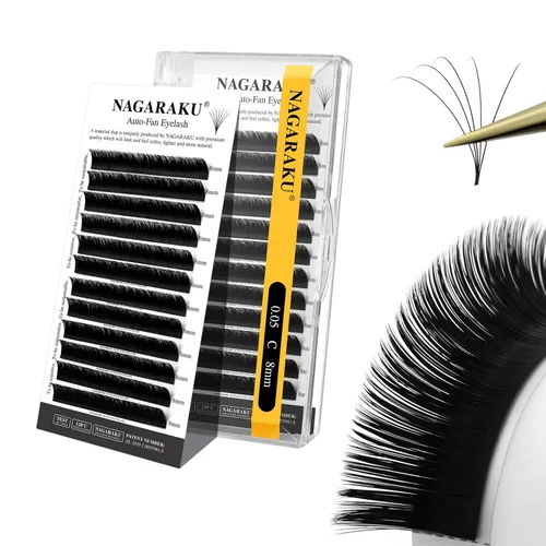 Vista 57 de NAGARAKU Easy Fan - Extensiones de pestañas prefabricadas en abanico de 3 capas, pestañas autoflorecientes de mega volumen, pestañas automáticas