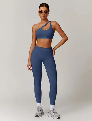 Vista 5 de ABOCIW Conjuntos de Entrenamiento para Mujer, Leggings de Levantamiento de Glúteos sin Costuras de Cintura Alta, Bra Deportivo de Un Hombro