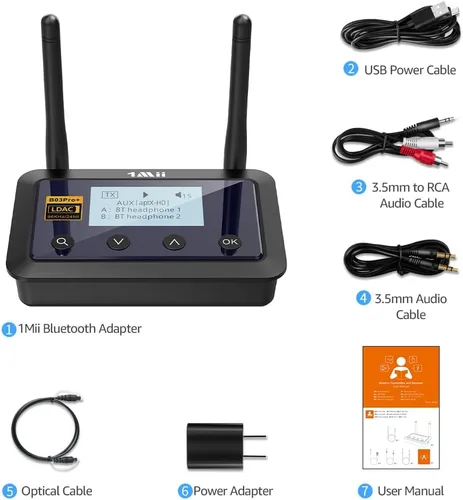 Vista 7 de 1Mii B03Pro+ Bluetooth 5.3 Transmisor Receptor Certificado LDAC para TV Home Stereo, Extensor Bluetooth de Largo Alcance Adaptador de Audio