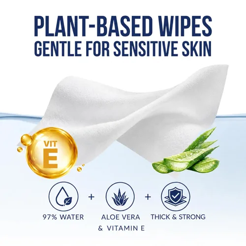 Vista 2 de Air Jungles Toallitas desechables de 150 unidades para adultos y niños, XL de 7 x 7 pulgadas con aloe vera y vitamina E para piel sensible