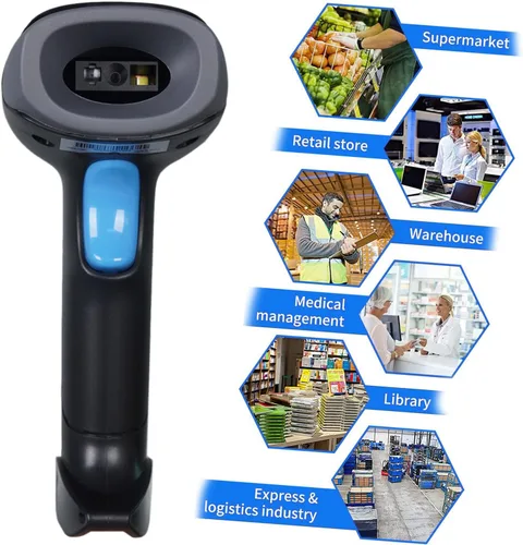 Vista 7 de Escáner de código de barras QR 1D 2D inalámbrico, lector de códigos de barras inalámbrico de mano con batería de 2000 mAh para pago móvil, tienda