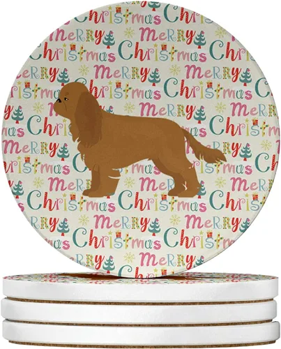 Vista 16 de Abyssinian Sand Terrier Merry Christmas - Posavasos grandes de piedra arenisca (4 unidades)