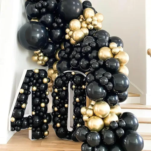 Vista 2 de PartyWoo Globos negros y dorados, 66 globos de 12 pulgadas color negro mate cromado metálico dorado para graduación, baby shower, cumpleaños, Año