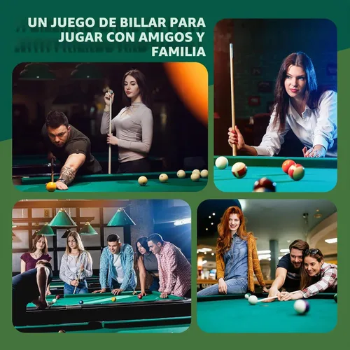 Vista 7 de Juego de 95 accesorios para mesa de billar: bolas, triángulo, estante, taco, tiza, puntas, calcomanías, paño, cepillo y limpiador