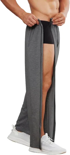 Vista 3 de Deyeek Pantalones rasgados para hombre con cremallera completa, pantalones deportivos para hombre, pantalones deportivos de algodón para poscirugía