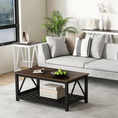 Vista 5 de Mesa de centro con almacenamiento, pequeña mesa de centro blanca de granja Negro