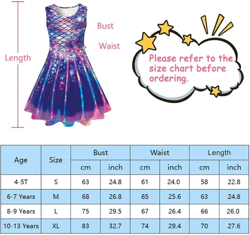 Vista 6 de Funnycokid - Vestido sin mangas informal estampado de fiesta para niñas de 4 a 13 años