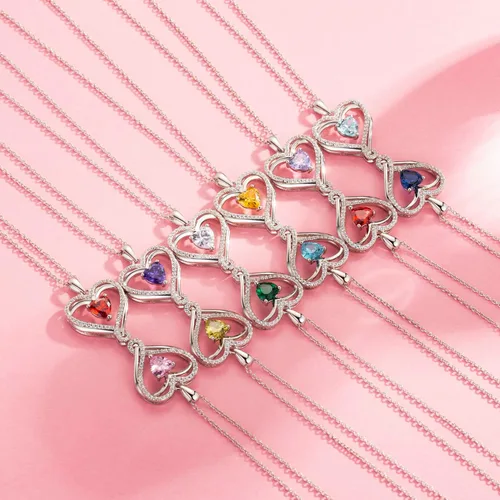 Vista 5 de Joyas para mujer, collares de corazón infinito para mujer, collares de piedra natal para mujer, collar de plata de ley 925 con relleno de oro rosa