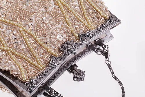 Vista 4 de AIJUN Bolso de mano de noche con lentejuelas y cuentas vintage grande para boda, cóctel, fiesta, graduación, bolso de los años 20, Talla estándar