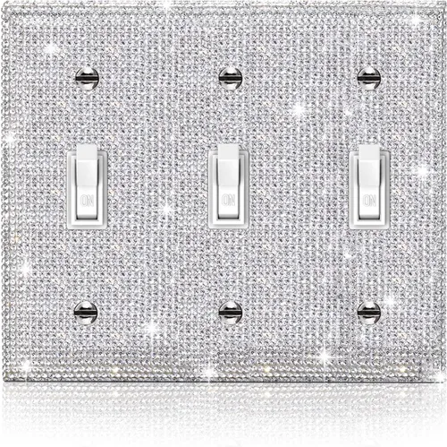 Vista 14 de 1 pieza de cubierta de placa de pared con diamantes de imitación brillantes plateados, cubierta decorativa para interruptor de luz con brillos