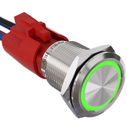 Vista 12 de APIELE 110V-220V 19mm interruptor de botón de cierre 10 Amp SPST LED Impermeable Redondo autobloqueante 1NO (Negro Aluminio, Azul)