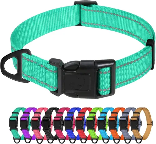 Vista 40 de TagME Collares de nailon reflectantes para perros, collar ajustable clásico para mascotas con hebilla de liberación rápida para cachorros, rosa Rosa