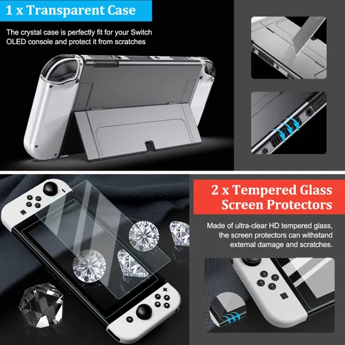 Vista 6 de Paquete de accesorios Switch OLED, innoAura 20 en 1 Switch OLED Kit de accesorios incluye correas de muñeca, funda de transporte para interruptor