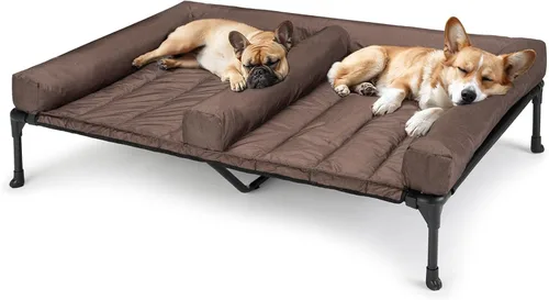 Vista 14 de Veehoo Cama elevada refrescante para perros + cojín doble impermeable para dos perros medianos, cama elevada para perros con tapete de apoyo