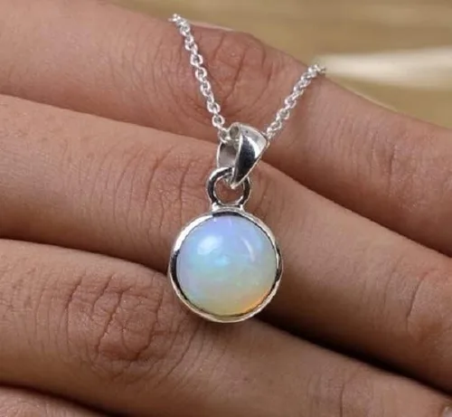 Vista 3 de Colgante de ópalo etíope redondo natural 925 collar de plata esterlina joyería de piedra natal de octubre, Gema, Ópalo etíope