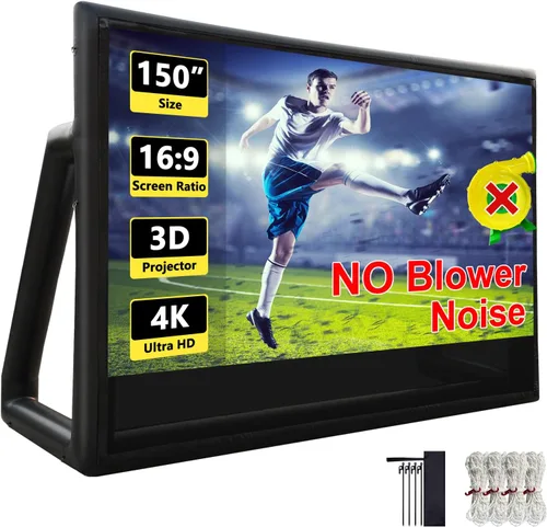 Vista 9 de Pantalla de proyector inflable I Diseño hermético sin soplador, hecho de lona de TPU, 120 pulgadas (equivalente a 16 pies) para uso en interiores