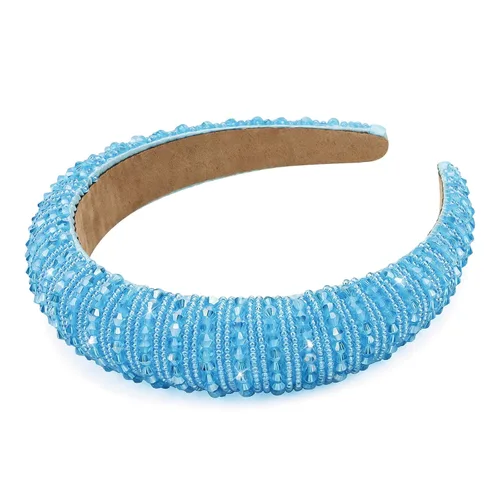 Vista 10 de Wecoe Diadema negra para mujer, diadema de diamantes de imitación de moda, diadema acolchada, diadema de diamantes brillantes con cuentas