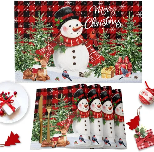 Vista 36 de Juego de 1 mantel individual gris de Navidad, manteles individuales de enanos de invierno y cardenales antideslizantes, manteles individuales