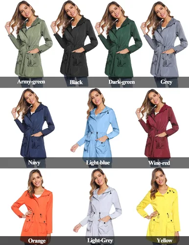 Vista 4 de Chaqueta impermeable para mujer casual ligera rompevientos con capucha para exteriores