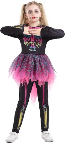 Vista 6 de Seasons Disfraces de Halloween para niñas, disfraces de esqueleto brillante de neón