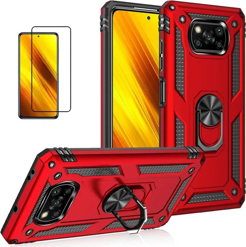 Vista 85 de Funda para Xiaomi POCO X3 NFC /X3 Pro con protector de pantalla, armadura de protección militar híbrida resistente a prueba de golpes, funda Negro