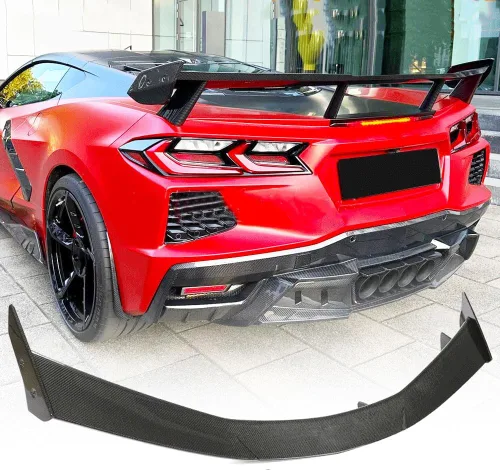 Vista 8 de Alerón trasero de fibra de carbono real para Chevrolet Corvette C8 2020-2025 2-Puertas Alerón trasero de ala alta de fábrica Outlet