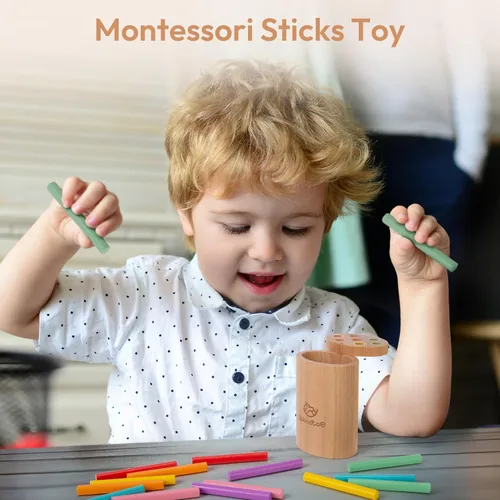 Vista 2 de Woodtoe Juguetes Montessori Sticks para niños de 1 a 3 años, juguetes de 18 meses, juguetes de aprendizaje de clasificación de 7 colores para niños