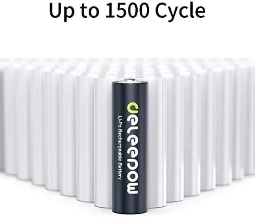 Vista 3 de Deleepow 8 pilas AA recargables de 3400 mWh con cargador, baterías de litio de 1.5 V AA de 1500 ciclos precargados