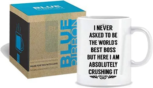 Vista 7 de BLUE RIBBON Nunca pedí ser el mejor jefe del mundo Taza de café - Regalos para hombres, mujeres - Idea de regalo de 11 oz